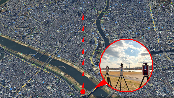 スカイツリーとTLSの位置を示した鳥瞰図